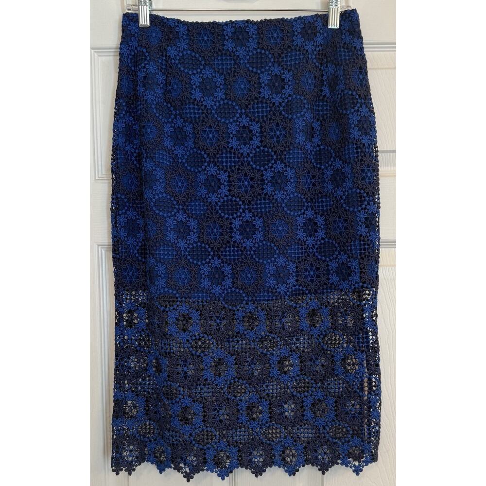 Sandro Paris Lagon Skirt Royal Blue Size‎ 3 (30” Waist) Lace Crochet Overlay